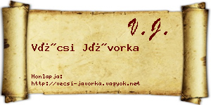 Vécsi Jávorka névjegykártya